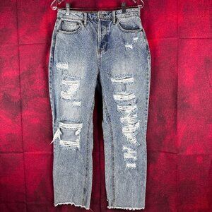 VANILLA STAR 90 s BOYFRIEND JUNIOR JEANS DISTRASSED LOOK,SIZE 9, HIGH RISE DENIM